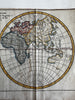 World in hemispheres 1750 Vaugondy nice hand colored engraved map Australia