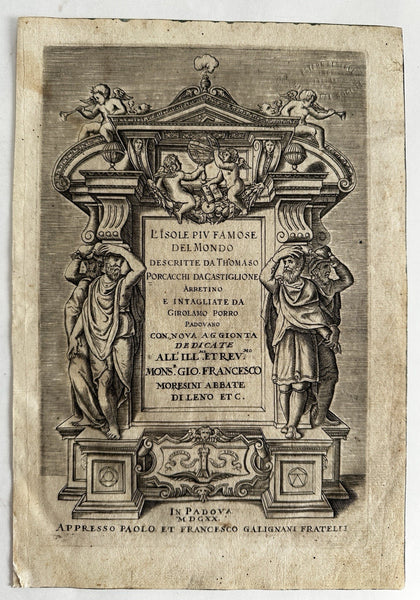 Italy 1620 engraved Title page decorative allegorical figures Porcacchi islands