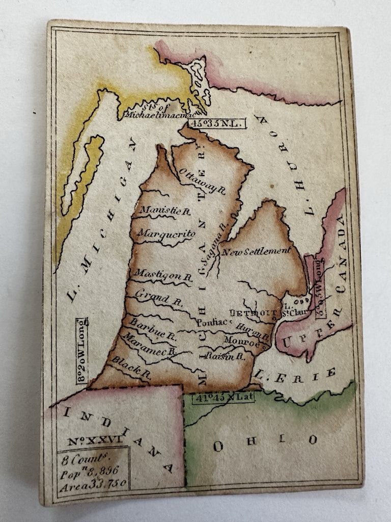 Michigan Territory c.1820-24 rare Melish miniature state map original hand color