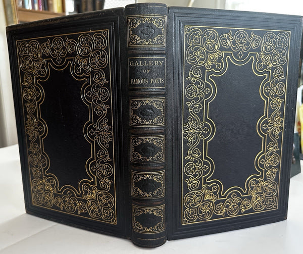 Gallery of Famous Poets Poetry 1870 gorgeous gilt leather gift book w/engravings