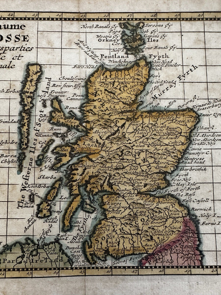 Scotland 1778 Fresnoy miniature engraved hand colored map