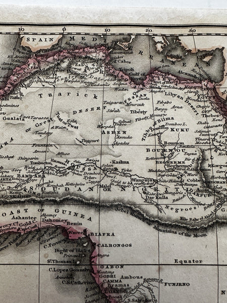 Africa continent remarkable Mts of Moon 1817 Arrowsmith Hall engraved hc map