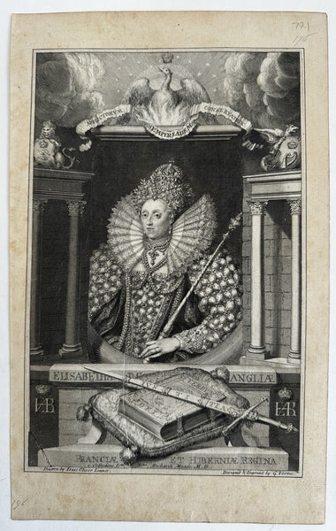 Elisabeth Queen of England sword book 1740’s scarce G. Vertue engraved portrait