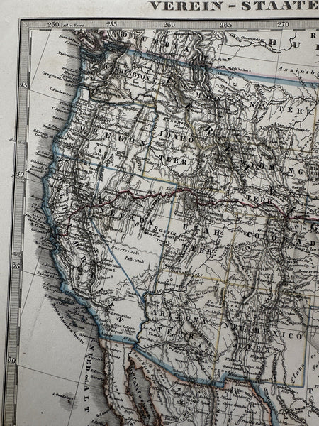 United States Territorial West & Mexico 1870 Stulpnagel Berghaus hand color map