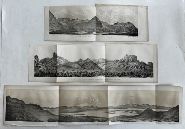 Salt Lake Utah 1852 Stansbury Expedition panoramic lake lot x3 color view prints