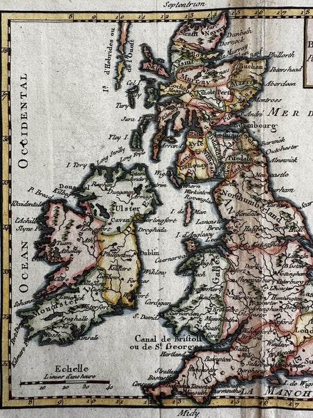 British Isles Ireland England Isles 1750 Vaugondy hand colored miniature map