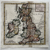 British Isles Ireland England Isles 1750 Vaugondy hand colored miniature map