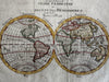 World in hemispheres fascinating 1690’s? miniature engraved hand colored map