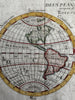 World in hemispheres fascinating 1690’s? miniature engraved hand colored map
