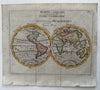 World in hemispheres fascinating 1690’s? miniature engraved hand colored map