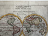 World in hemispheres fascinating 1690’s? miniature engraved hand colored map