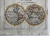 World in hemispheres fascinating 1690’s? miniature engraved hand colored map