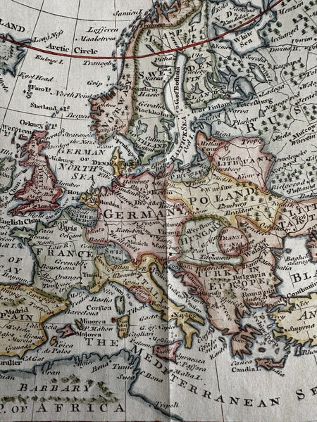 Europe continent decorative 1791 Wheatley miniature engraved hand colored map