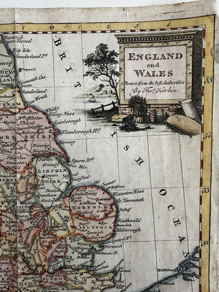 England & Wales decorative cartouche 1782 Kitchin engraved color miniature map