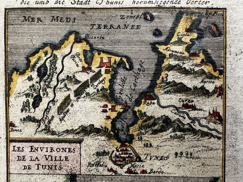 North Africa Barbary coast Tunis Carthage 1719 Mallet engraved hand color map