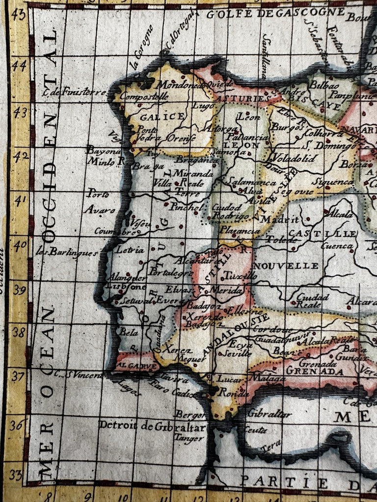 Spain Royal Academy Paris  1680’s Macquart miniature hand colored map