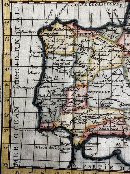 Spain Royal Academy Paris  1680’s Macquart miniature hand colored map