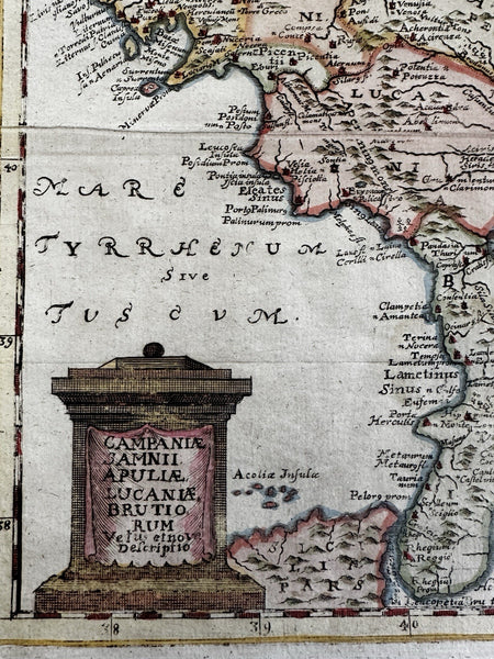 Southern Italy boot Campagna Apulia Latium 1694 decorative hand color map