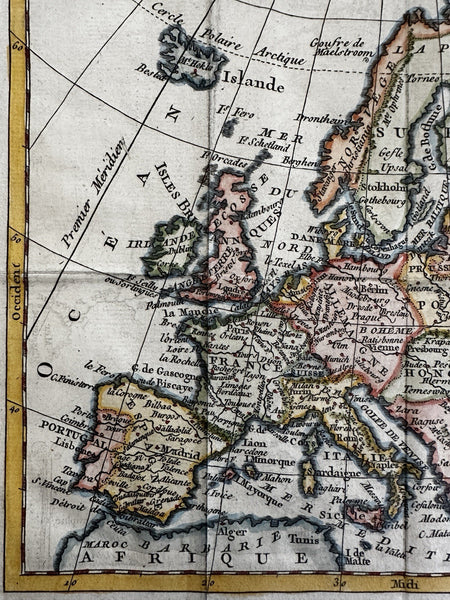 Europe continent 1786 Brion miniature engraved hand colored map