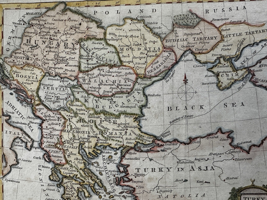 Balkans Turkey in Europe Hungary Tartary c.1790 Conder decorative hand color map
