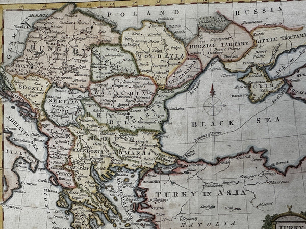 Balkans Turkey in Europe Hungary Tartary c.1790 Conder decorative hand color map