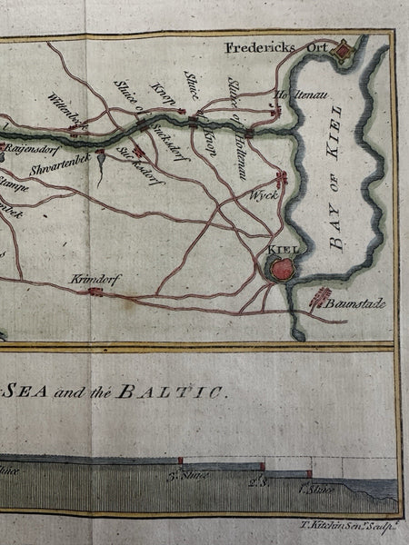 Germany Baltic & North Sea 1784 Kiel canal profile map engraved by Kitchin HC