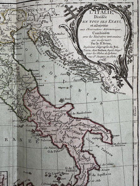 Italy Italia Italie 1766 decorative Desnos engraved hand colored analysis map