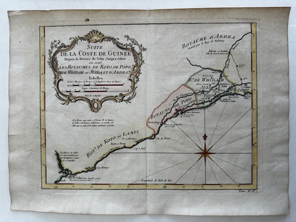 West Africa Guinea coast Juida Whidah Koto Popo 1747 decorative Bellin map