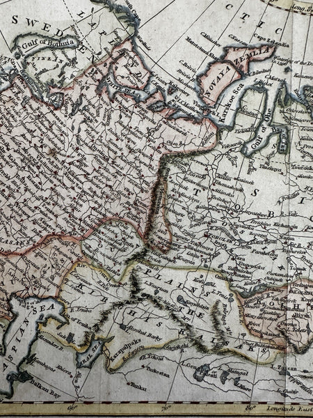 Russian Empire in Europe & Asia c. 1790’s engraved hand colored map