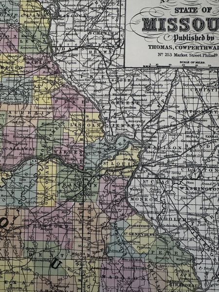 Missouri state 1855 Cowperthwait hand colored fine early map