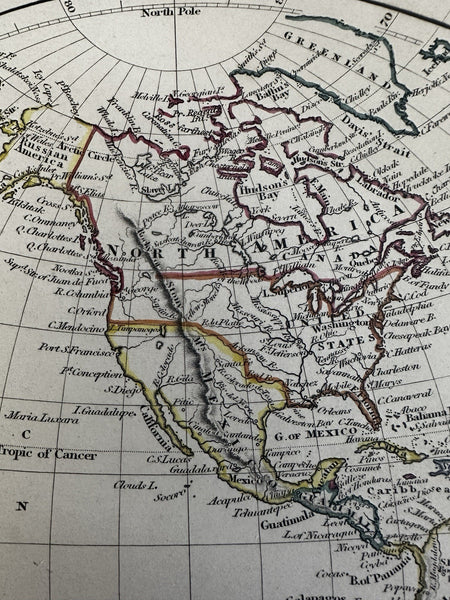 North & South America Mexican West US 1828 S. Arrowsmith engraved hand color map