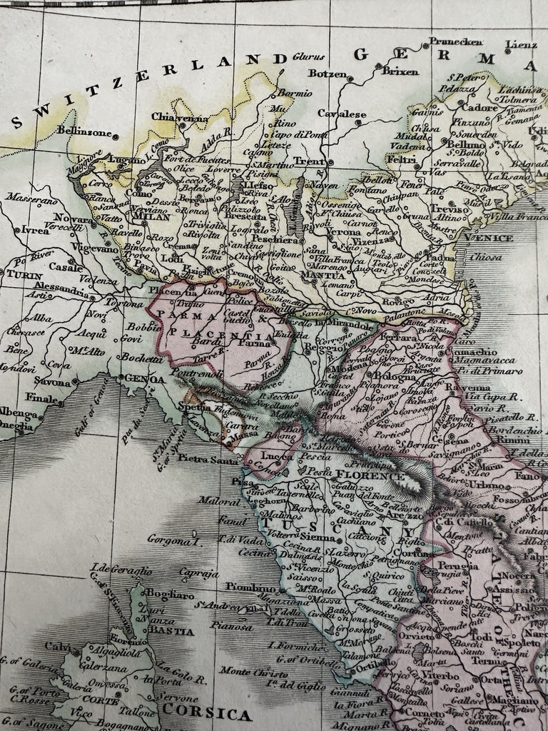 Italy Italia w/ Sardinia Corsica Sicily Church 1820 Smith scarce gorgeous map