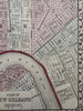 New Orleans city plan Louisiana 1874 Mitchell hand colored nice decorative map
