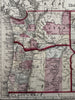 Oregon Washington Idaho Montana 1874 Mitchell hand colored nice map
