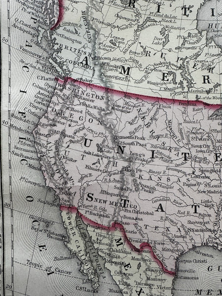 North America British Canada 1874 Mitchell decorative hand colored nice map