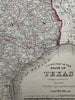 Texas w/Galveston city plan inset 1874 Mitchell decorative hand colored nice map