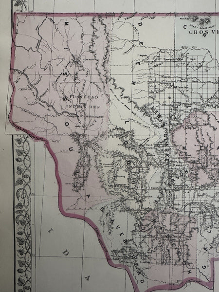 Montana Territory pre-statehood 1880 Mitchell decorative hand colored nice map