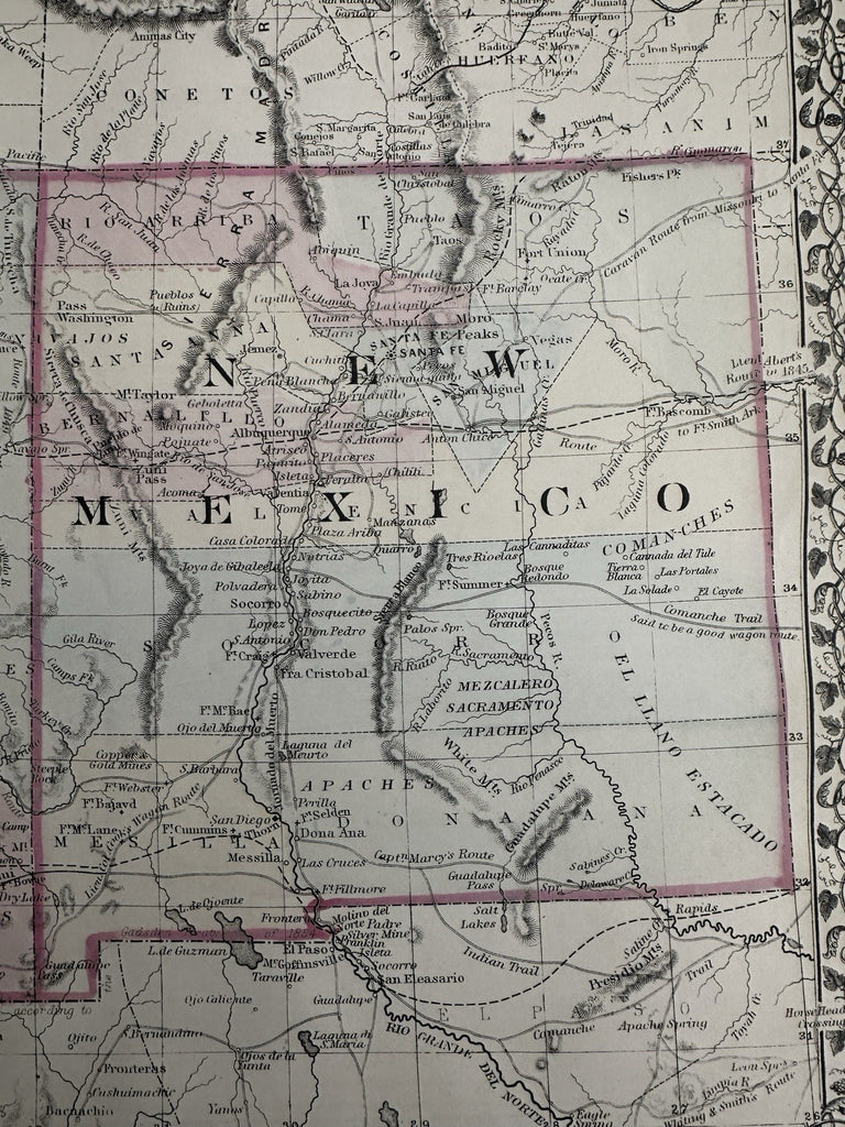 Arizona New Mexico early routes gold silver 1880 Mitchell hand colored nice map