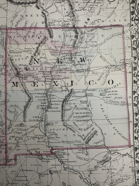 Arizona New Mexico early routes gold silver 1880 Mitchell hand colored nice map