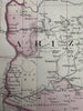 Arizona New Mexico early routes gold silver 1880 Mitchell hand colored nice map