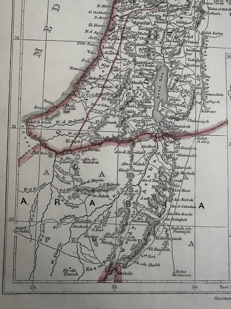 Syria Arabia Petra Aleppo Holy Land Jerusalem plan 1850 scarce 2 sheet color map