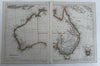 Australia continent 1850 Lowry scarce 2 sheet color map