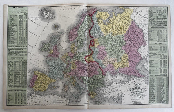Europe large folio sheet 1855 Cowperthwait fine hand colored map