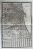 Chicago fine scarce detailed city plan 1880 Mitchell decorative hand colored map