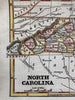 North Carolina state 1853 Ensign charming miniature hand colored map giftable