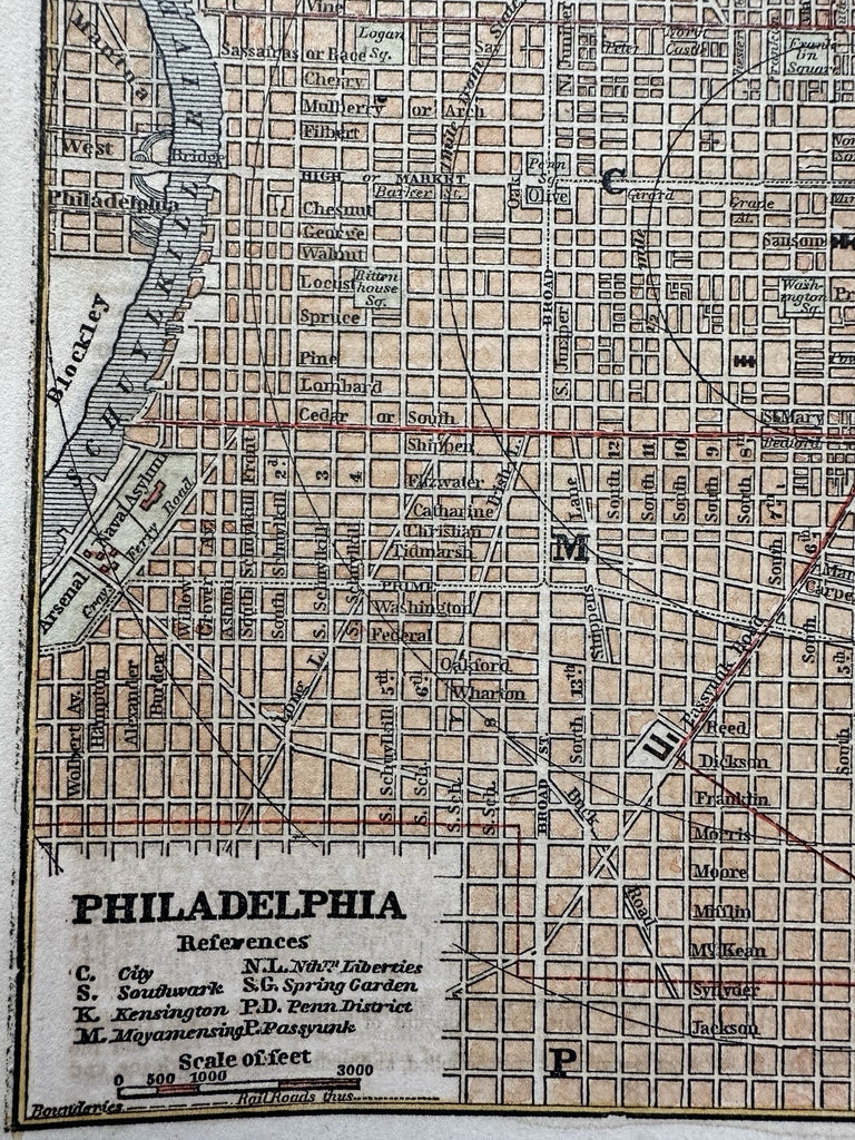 Philadelphia city plan 1853 Ensign charming giftable miniature hand colored map