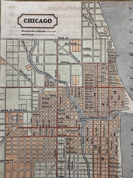 Chicago city plan 1853 Ensign charming giftable miniature hand colored map