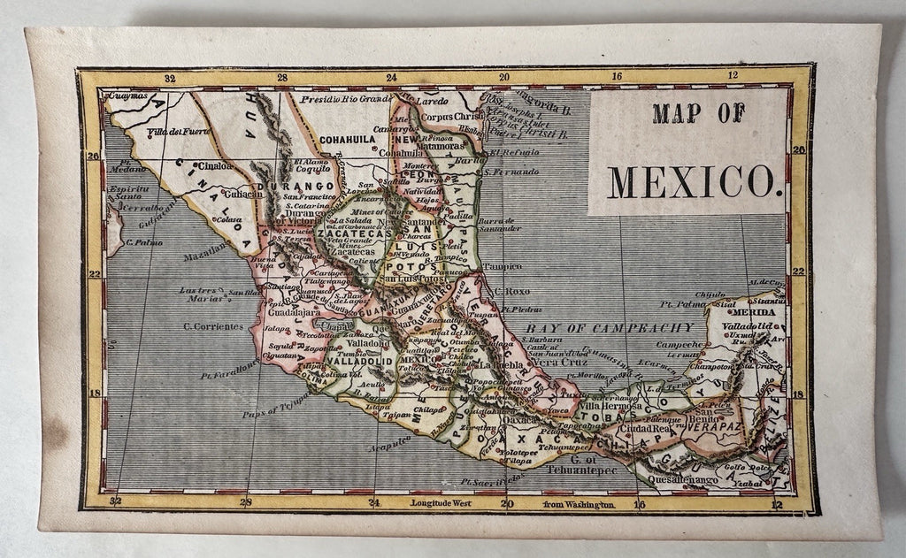 Mexico 1853 Ensign charming giftable miniature hand colored map