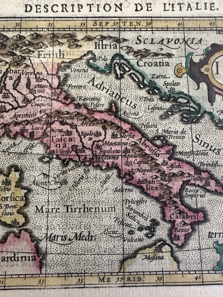 Italy Italia 1602 Bertius scarce charming miniature hand color map