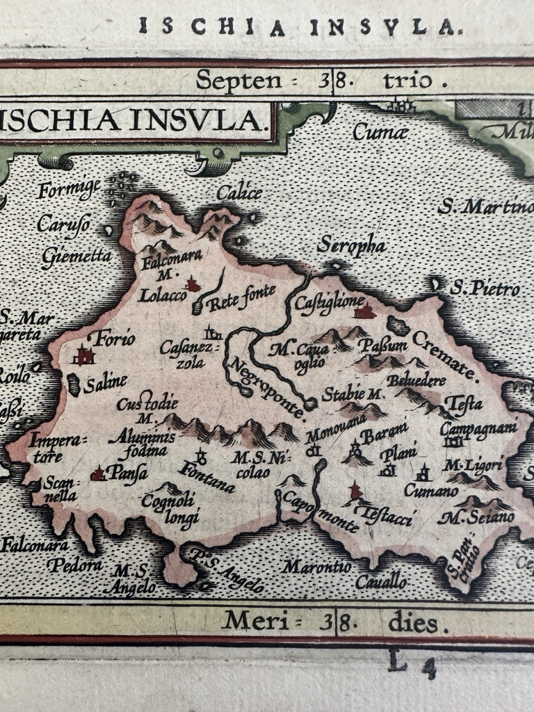 Ischia island Italy coast 1600-20 scarce charming miniature hand color map